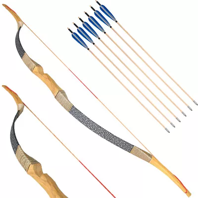 Traditional Recurve Bow Mongolian HorseBow + 6X 31  Turkey Feather Wooden Arrows • $161.67