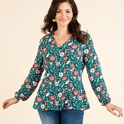 Matilda Jane Yesteryear Size M Green Floral Shirt Top Tunic Women's NWT #1510 • $21.49