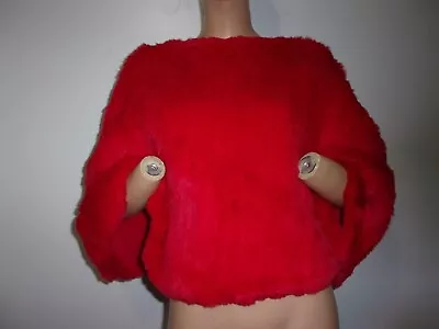 Bernardo Ultra Soft Woven Rabbit Fur Poncho Shawl Cape Bright Red OS MSRP $198 • $40