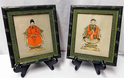 2 Chinese Costume Fashion Plate Art Print Vtg Green Bamboo Frame 6.5 X 7.5 • $124.95