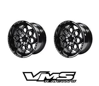 X2 VMS RACING ROCKET 15x8 BLACK SILVER WHEELS RIMS PAIR 5X100/114 +20 ET • $415.95