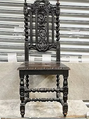Antique Carved Oak Chair Victorian Ebonised Desk Hall 19th Century • £189.99