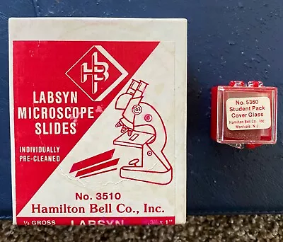 VINTAGE Microsyn Microscope Slides #3510 & Cover Glass #5360 Hamilton Bell NJ • $15