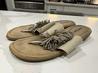 Minnetonka Flip Flop Thong Sandals Womens Tan Suede Leather Fringe Size 11w • $13.90