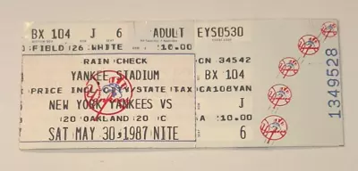 5/30/87 Ticket Stub Oakland As New York Reggie Jackson Last Game Yankee Stadium • $19.49