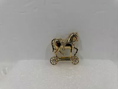 Vintage Signed AVON SMITHSONIAN Toy Horse On Wheels Gold Tone Brooch Pin • $8.99