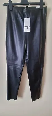 Zara Ladies Black High Rise Faux Leather Leggings Size Eur M UK 8/10 Bnwt • £14.99