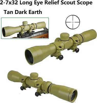 Tan Dark Earth  2-7x32 Long Eye Relief Scout Scope With Ring Mount • $69.99