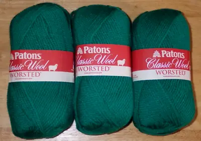 3 Skeins Patons Classic Wool Worsted Yarn 3.5 Oz 210 Yds Emerald • $23.99