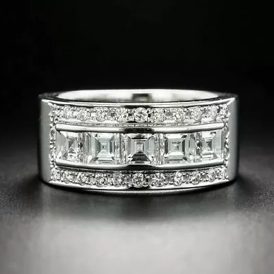 Classic Men's Wedding Channel Set Band 14K White Gold 2.67Ct Cubic Zicron Ring • $182.25