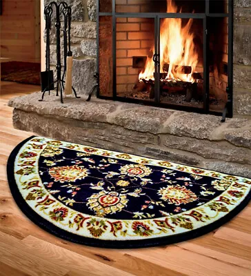 Fireplace Hearth Rug Black Half Circle Fire Heat Resistant NonSlip Cabin Cottage • $44.95