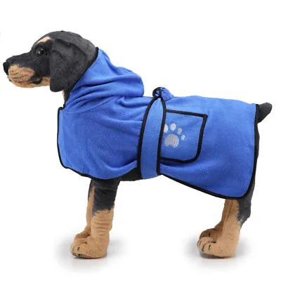 Plain Blue Pet Dog Towel/Dog Robe Drying Coat Hooded Paw Print Design • £6.59