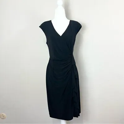 Black Label By Evan-Picone Black Ruched Waist Surplice Sheath Dress Size 10 • $14.99