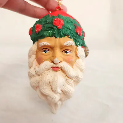 Vintage Santa Head Christmas Ornament Plastic Painted Victorian Blow Mold AS IS • $7.99