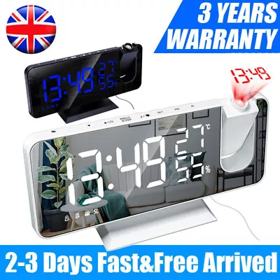 LED Digital Projection Alarm Clock FM Radio Snooze Dimmer Ceiling Projector USB • £19.79