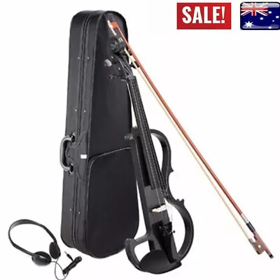 4/4 Electric Acoustic Violin String Ebony Wood Violin With Tuner Bow String Box • $169.99