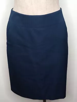 J CREW PENCIL SKIRT Women's Sz 4 Navy Blue Wool Fully Lined Side Zip Pockets EUC • $18.98