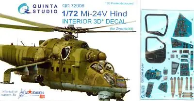 Quinta Studios 1/72 MIL Mi-24V HIND DECAL COLORED INTERIOR SET Zvezda • $12.99