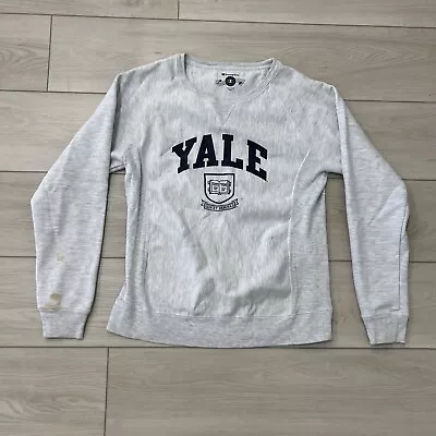 Yale Champion Reverse Weave Gray Sweatshirt Bulldogs Long Sleeve Sweater Size M • $29.99