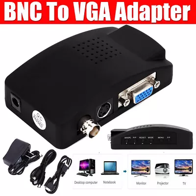 Composite TV BNC S-video To VGA Video Converter Adapter For DVR US UK EU AU Plug • $16.55