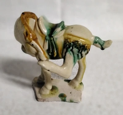 £35 • Buy Vintage 1970s Chinese Tang Dynasty Style War Horse Drip Glazed Ceramic Figurine