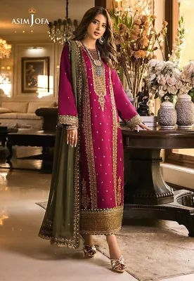 Pakistani Designer Chiffon Suit With Linning Unstitched Women Shalwar Kameez • £32.99