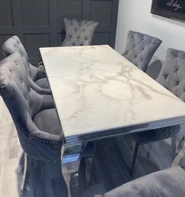 £1150 • Buy Marble Dining Table With 4 Luxury Lion Knocker Chairs FREE DELIVERY AND ASSEMBLY