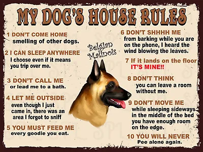 £4.25 • Buy My Dog's House Rules Belgian Malinois Retro Metal Sign Plaque