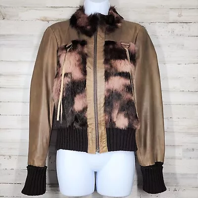 $47.99 • Buy Elements By Vakko Womens Lamb Leather Rabbit Fur Jacket Full Zip Size M