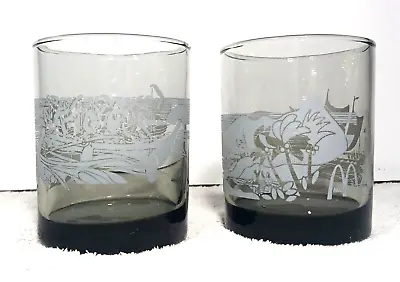 Set Of 2 McDonald's Hawaii Hawaiian - Smoked Rocks Glasses - Outrigger • $18.50