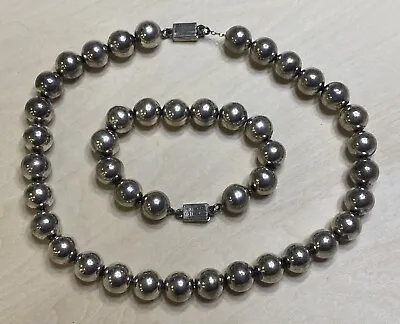 RANCHO ALEGRE Taxco 925 Sterling Silver Round Bead Necklace & Bracelet Set 68.5g • $84.99