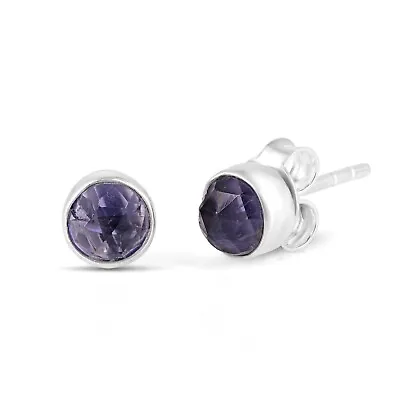 Gift Solid 925 Sterling Silver 5mm Round Blue Iolite Tiny Stud Jewelry Earrings • £22.10