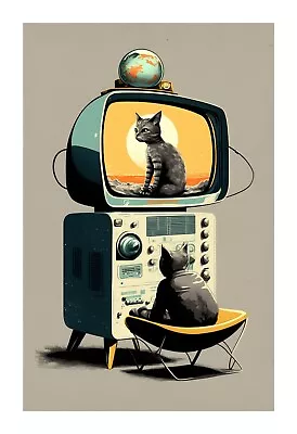 1950s Cat TV - A Mid Century Modern Atomic Age TV With A Cat TVC9 • $24.99