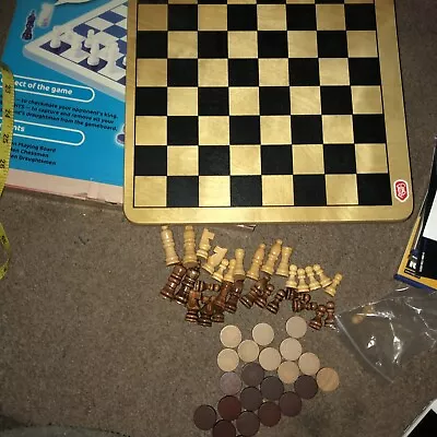 Chad Valley Wooden Chess And Draughts Board Game Missing Parts • £5.12