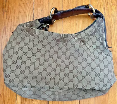 Vtg Gucci Leather PURSE Hobo Logo Shoulder Hand Bag GG Canvas Monogram Horsebit • $679.99