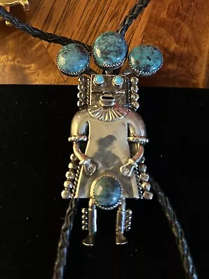 Renowned Navajo Silver Smith Will  Denetdale  Sterling & Turquoise Kachina Bolo • $400