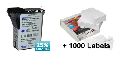 £28.95 • Buy Pitney Bowes Blue Compatible Ink Cartridge DM50 K700 797-0SB + 1000 Labels