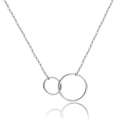 Silver Necklace Double Ring Karma Circle Pendant Gift Valentine Birthday Present • £3.99