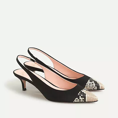 NIB $148 J.Crew Women's 8M Sophia Black Satin Slingback Pumps Cap Toe Shoes • $69.99