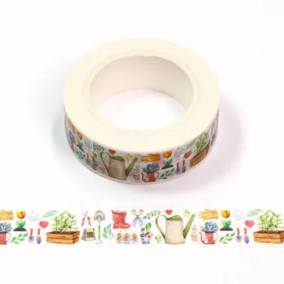 $5.50 • Buy Washi Tape Gardening Plant Tools Watering Can Botanical Floral 15mm X 10m