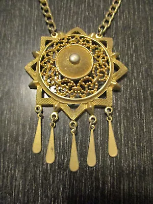 Vintage Etruscan Revival Dangle Medallion Pendant Gold Tone Chain Necklace! • $39.99