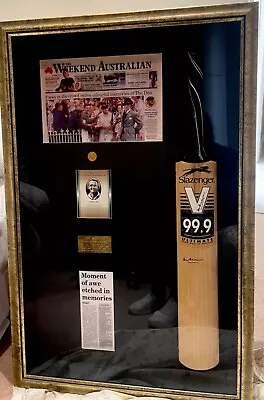 Donald Bradman Signed Cricket Bat. Framed. Coin & Clippings. Career Plaque. Eng • $3000