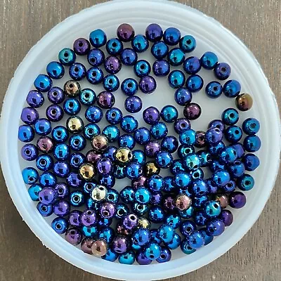 Czech Pressed Glass Druk Beads. Jet Blue Iris. 4mm. 100/pack. • $4