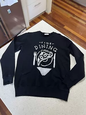 VANISHING ELEPHANT 'Fine Dining' Black White Long Sleeve Sweatshirt Size M • $29.90