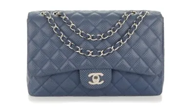 CHANEL 2.55 Lambskin Perforated Jumbo Single Flap Blue • $3499