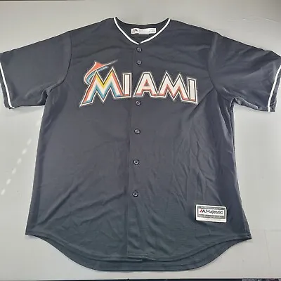 Giancarlo Stanton MLB Majestic Miami Marlins Men's Road Black Jersey Sz XL • $39.99