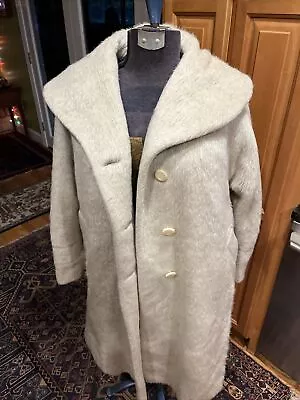 Vintage 50's 60's Lilli Ann Swing Princess Mohair Coat Creme Wool Fur Collar • $50