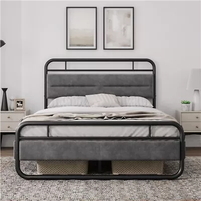 Metal Platform Bed With Velvet Upholstered Headboard And 8.7'' Under-bed Space • $99.99