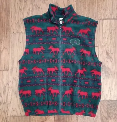 Vtg Cityscape Size XL Moose Fleece Vest Red Green Alaska Patch Canada Made Zip • $20