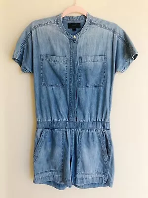 J CREW Denim Chambray Romper / Jumpsuit Size 00 XS Blue Short Sleeve Shorts • $24.99